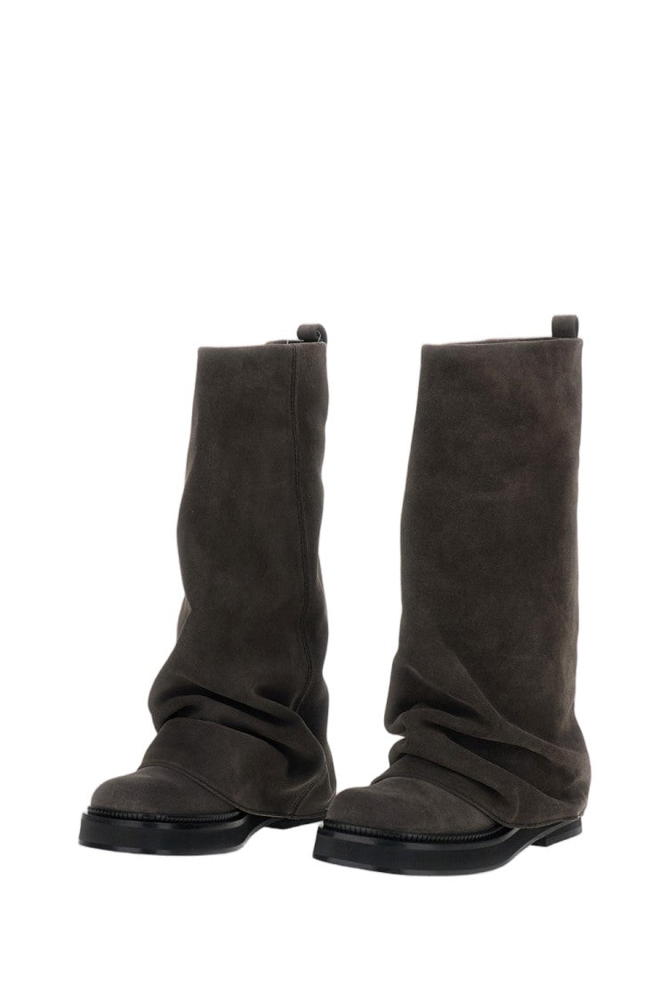The Attico Taupe Suede Draped Combat Boots