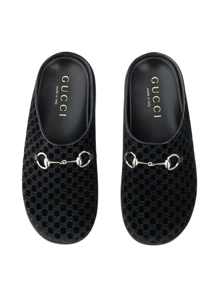 Gucci Black Velvet Slip-On Mules