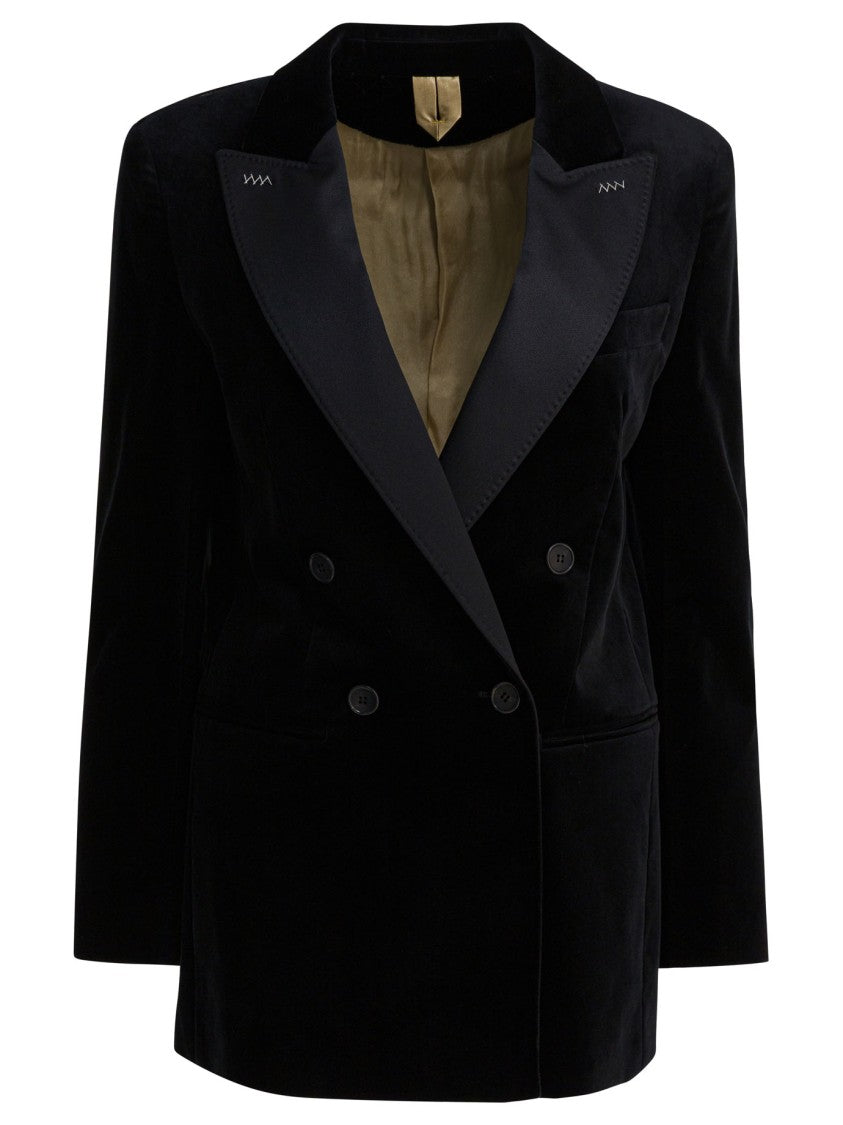 Max Mara Slouchy Double-Breasted Black Velvet Blazer