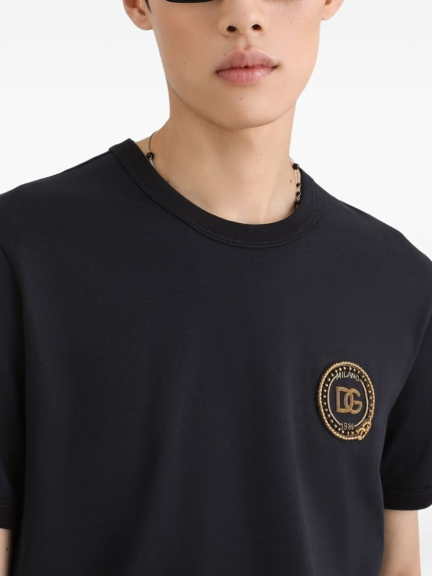 Dolce & Gabbana Blue Cotton Front Patch T-Shirt