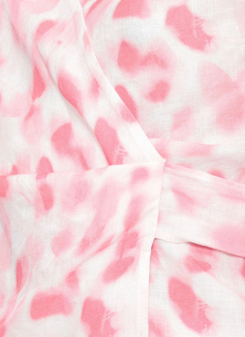 120% Lino White Pink Print Linen Blouse