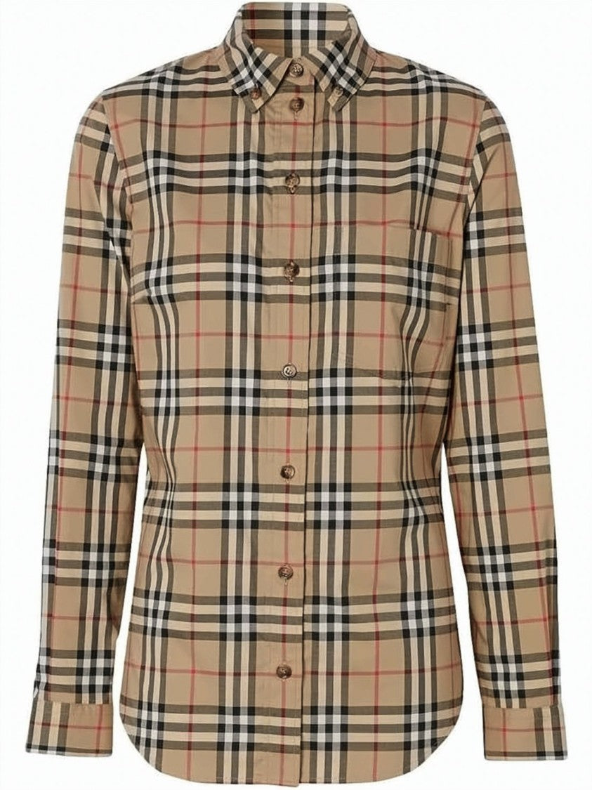 Burberry Beige Check Pattern Tailored Shirt With Button-Down Front