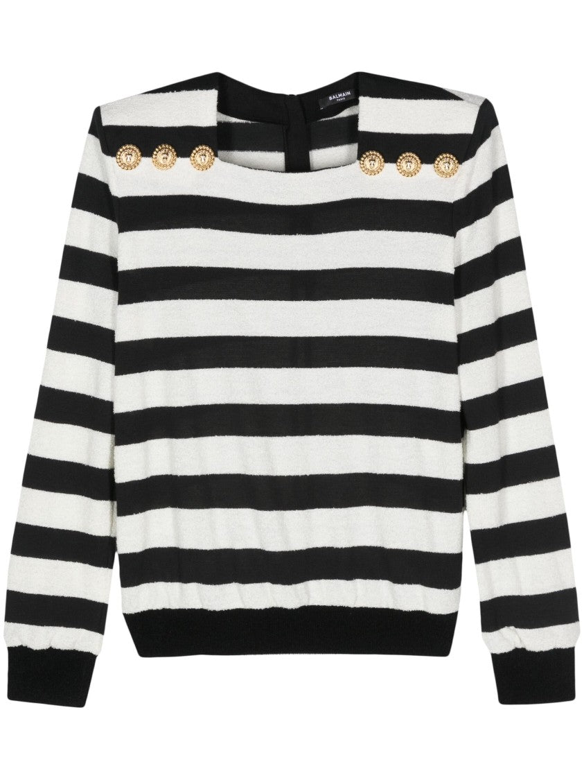 Balmain Bold Striped Jumper With Embossed Gold-Tone Buttons