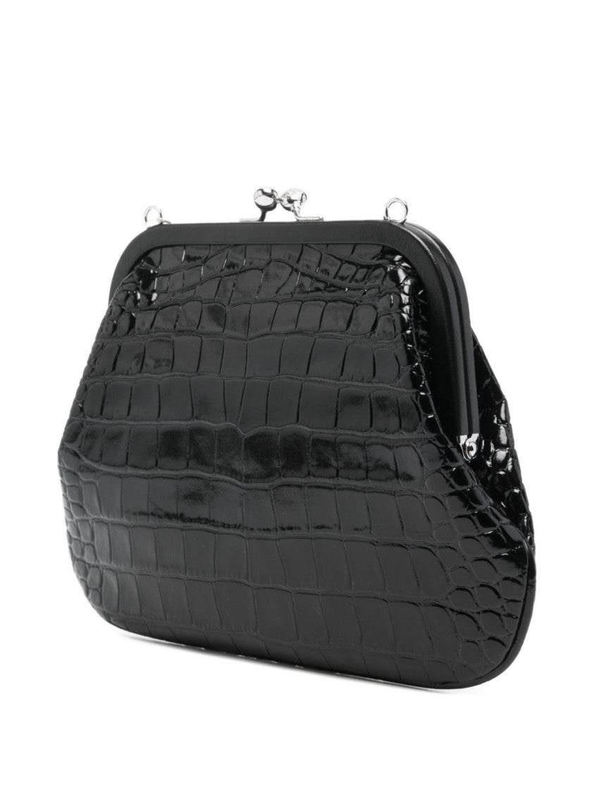 Vivienne Westwood Black Trapezoidal Croc Embossed Clasp Bag