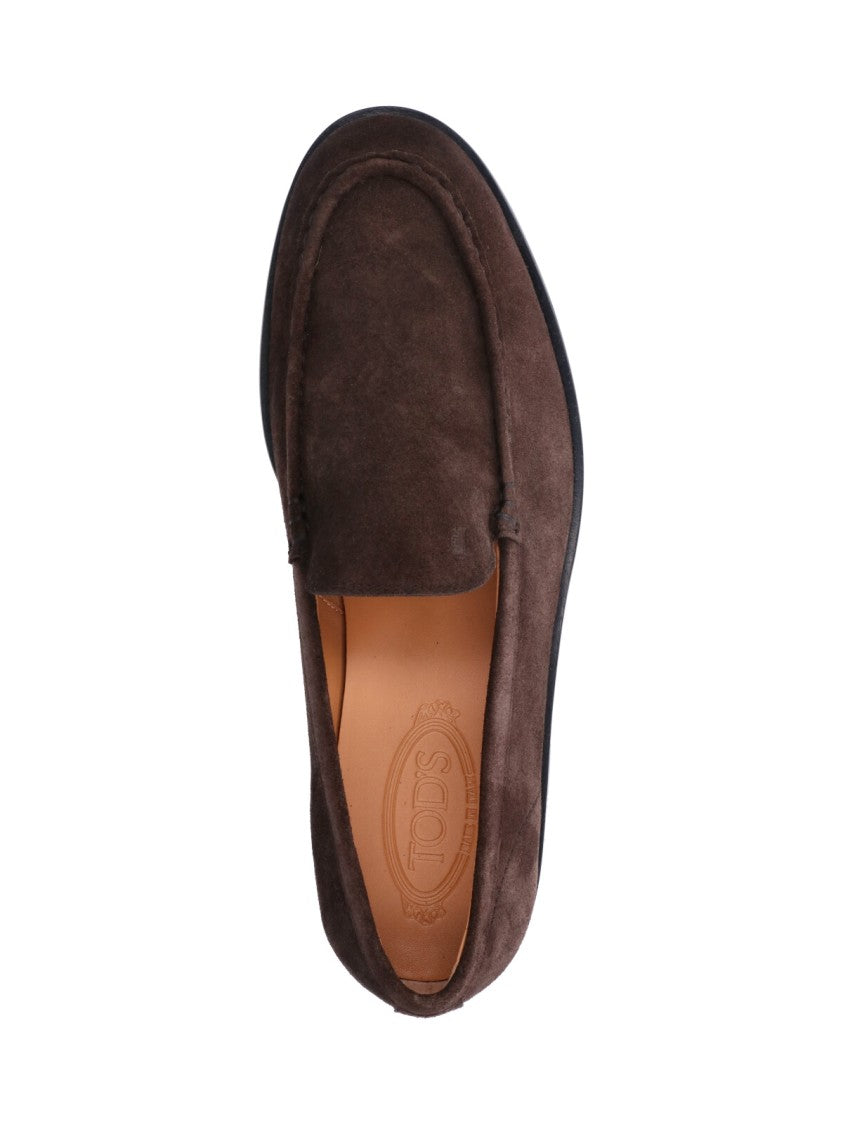 Tod's Suede Slipper Moccasin With Rounded Toe And Tone-On-Tone Stitching