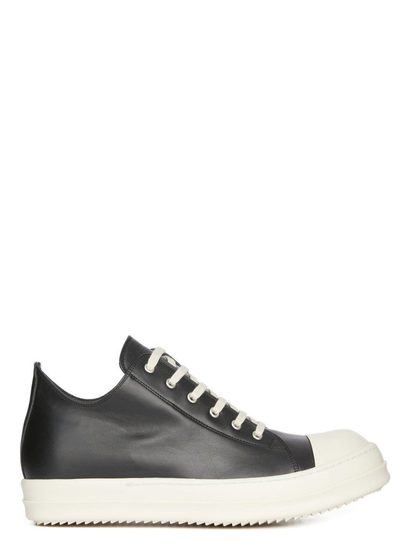 Rick Owens Black/Cream Grain Calf Leather Low Top Sneakers