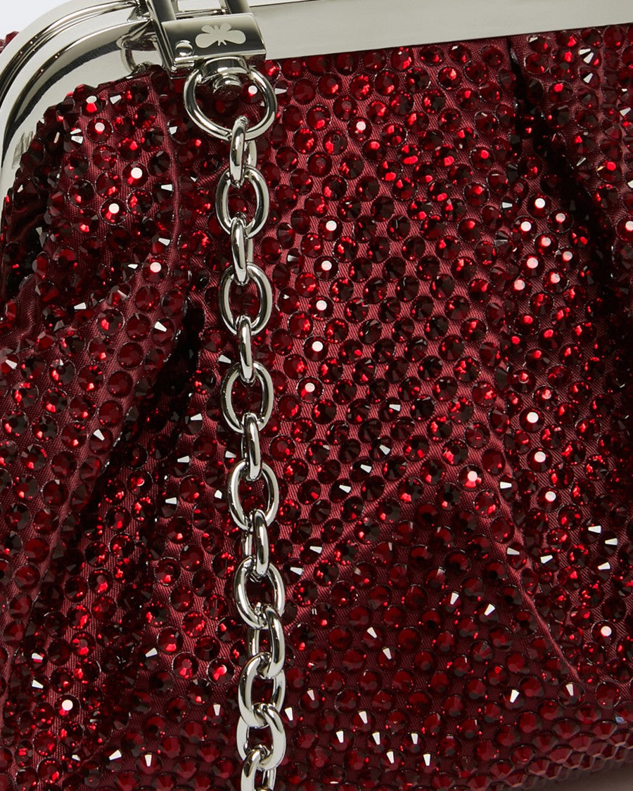 Max Mara Small Pasticcino Bag In Black Satin And Rhinestones In Red