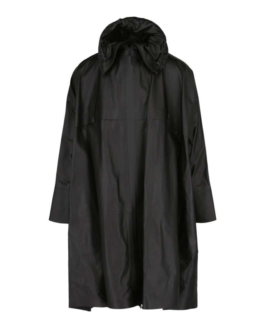 Bottega Veneta Zip-Up Black Oversized Trench Coat With Stand Collar