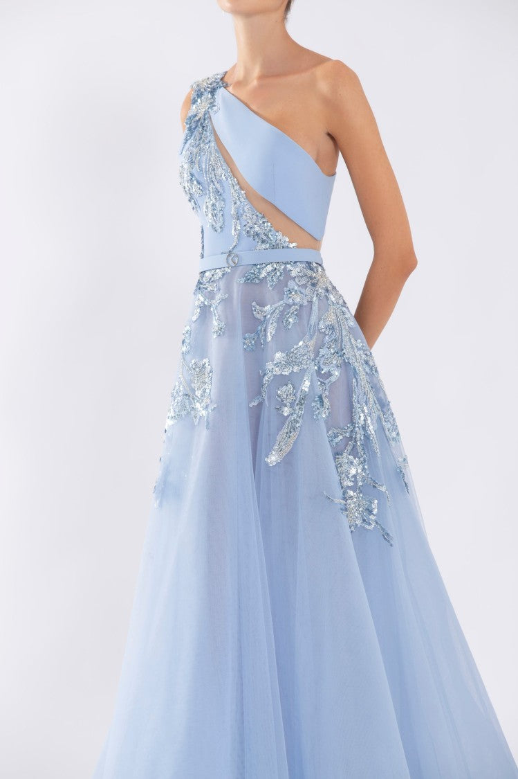 Saiid Kobeisy Tulle Beaded Dress With Floral Beading