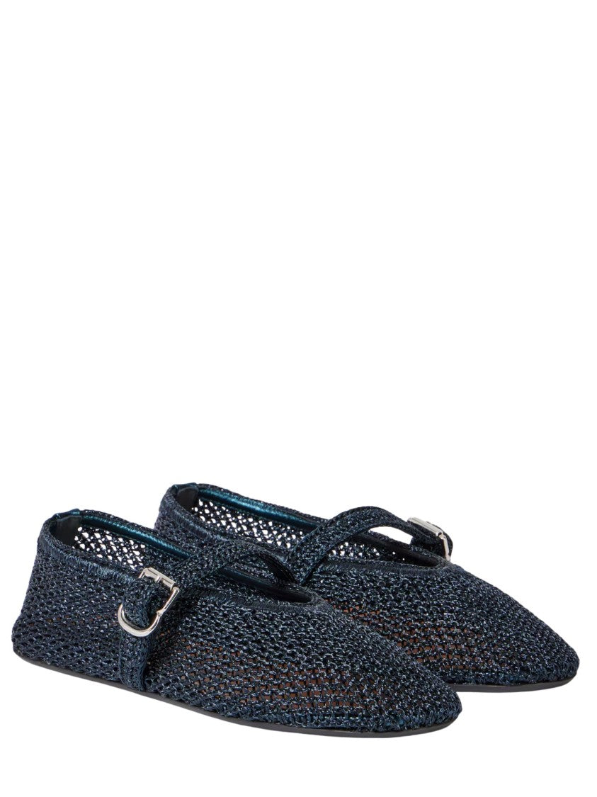 Alaïa Blue Rounded Toe Metallic Mesh Flats