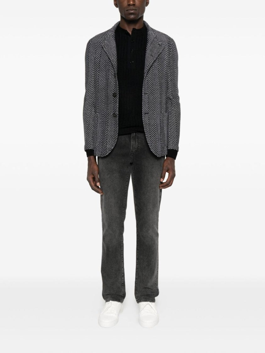 Emporio Armani Chevron Pattern Casual Jacket With High Collar