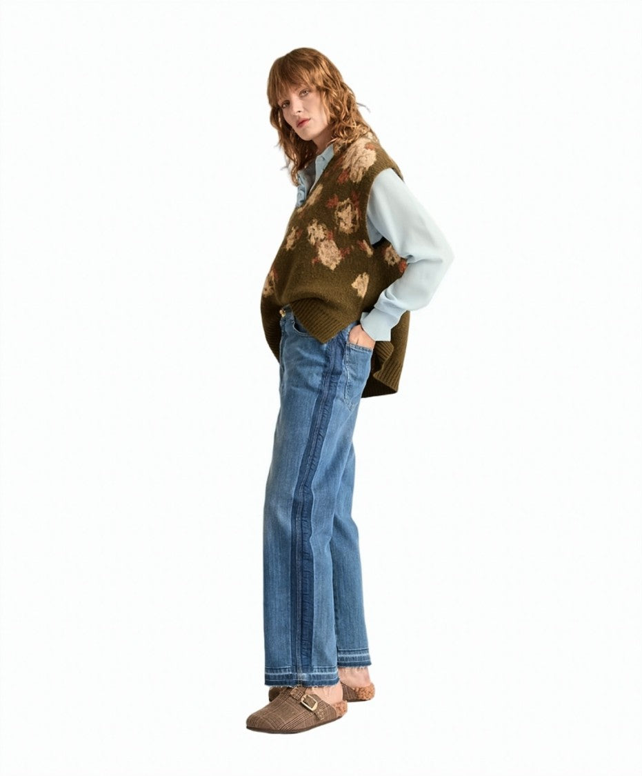 Momonì Boyish Contrast Panel Stretch Denim Cigarette Jeans