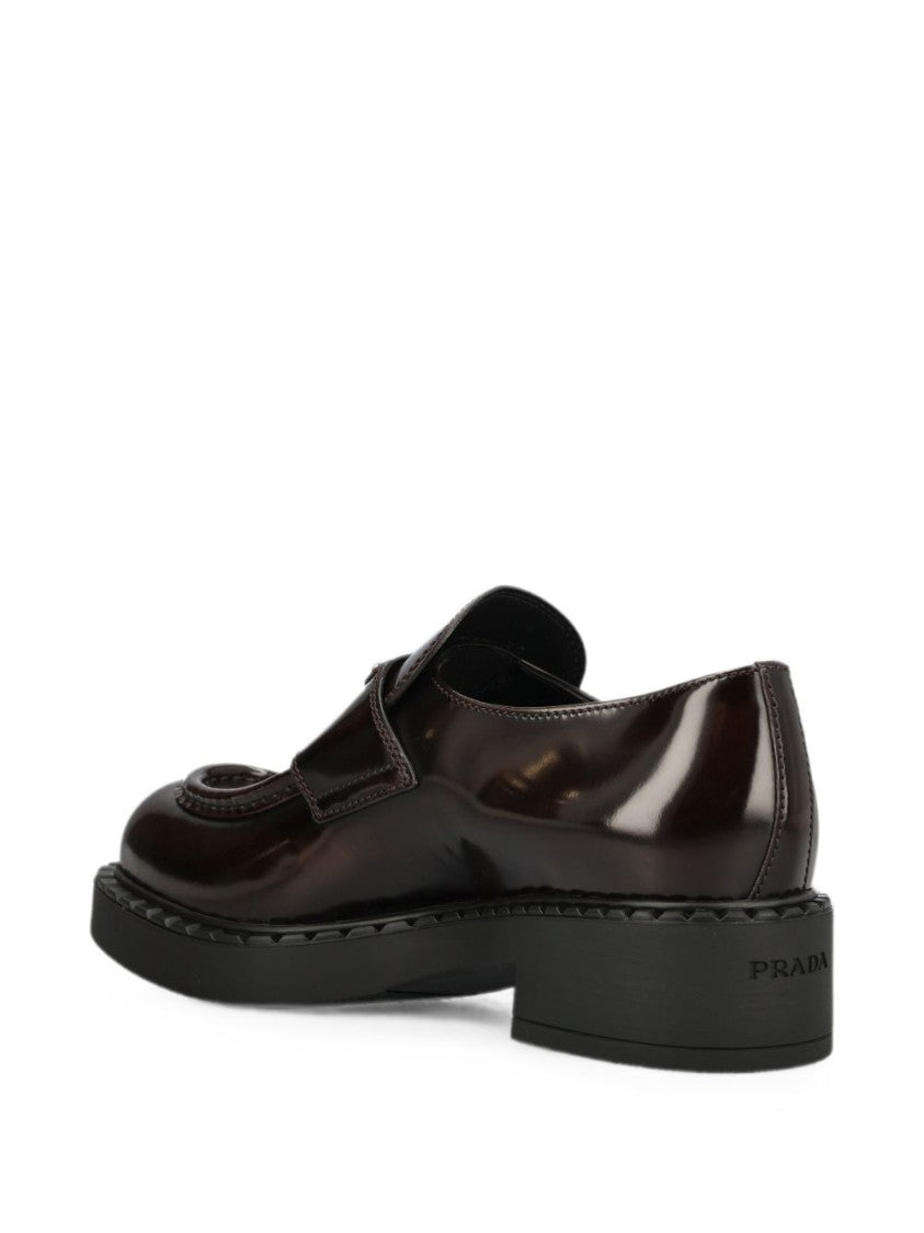 Prada Polished Leather Logo Plaque Loafers