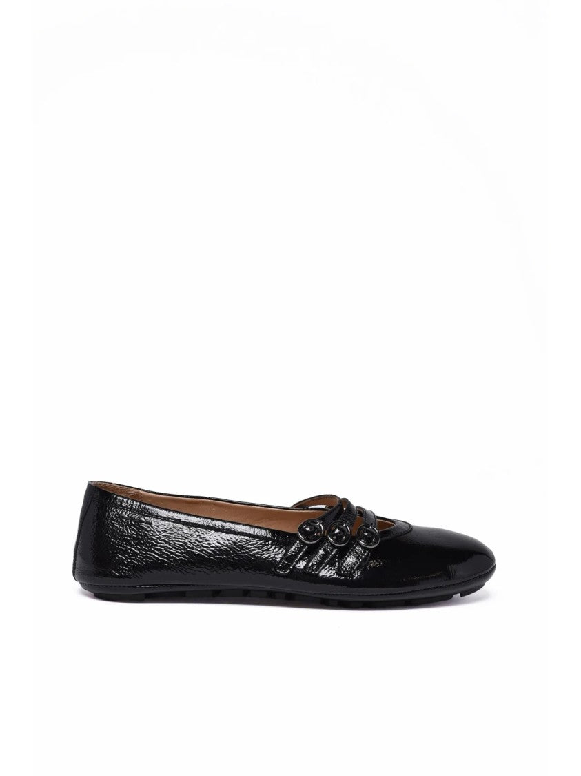 Alexander Hotto Black Patent Leather Strap Ballerina Flats