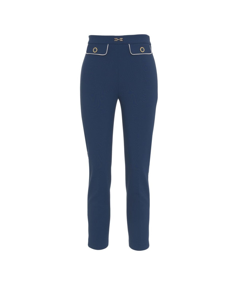 Elisabetta Franchi Crêpe Pants With Refined Piping And Logo Charm