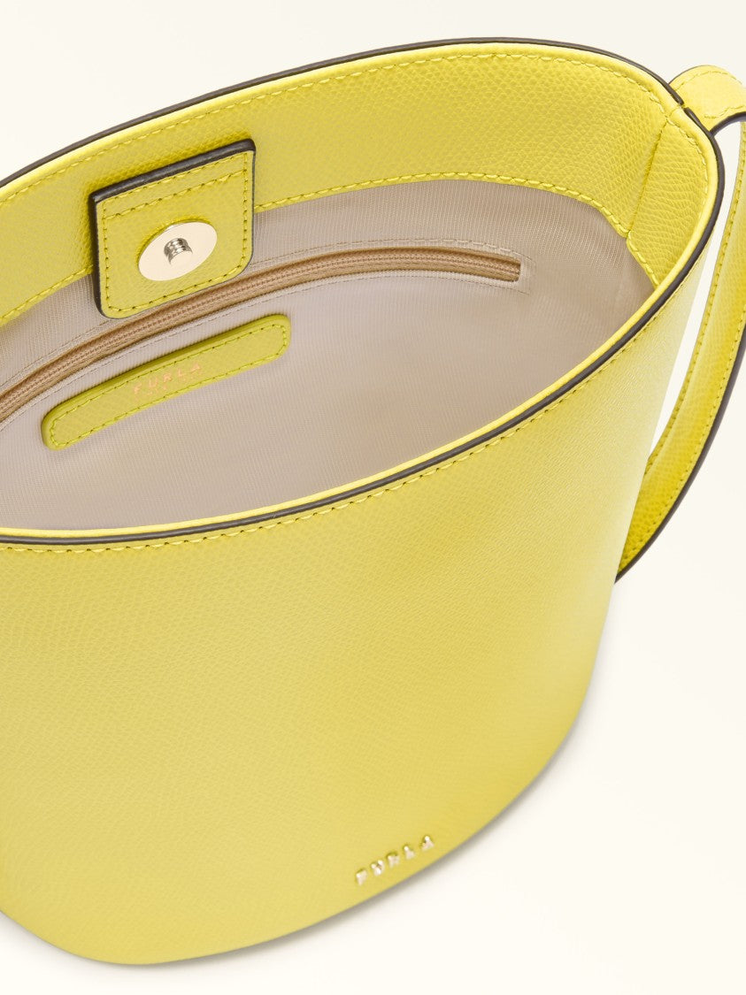 Furla Roxie Bucket Textured Yellow Leather Bag