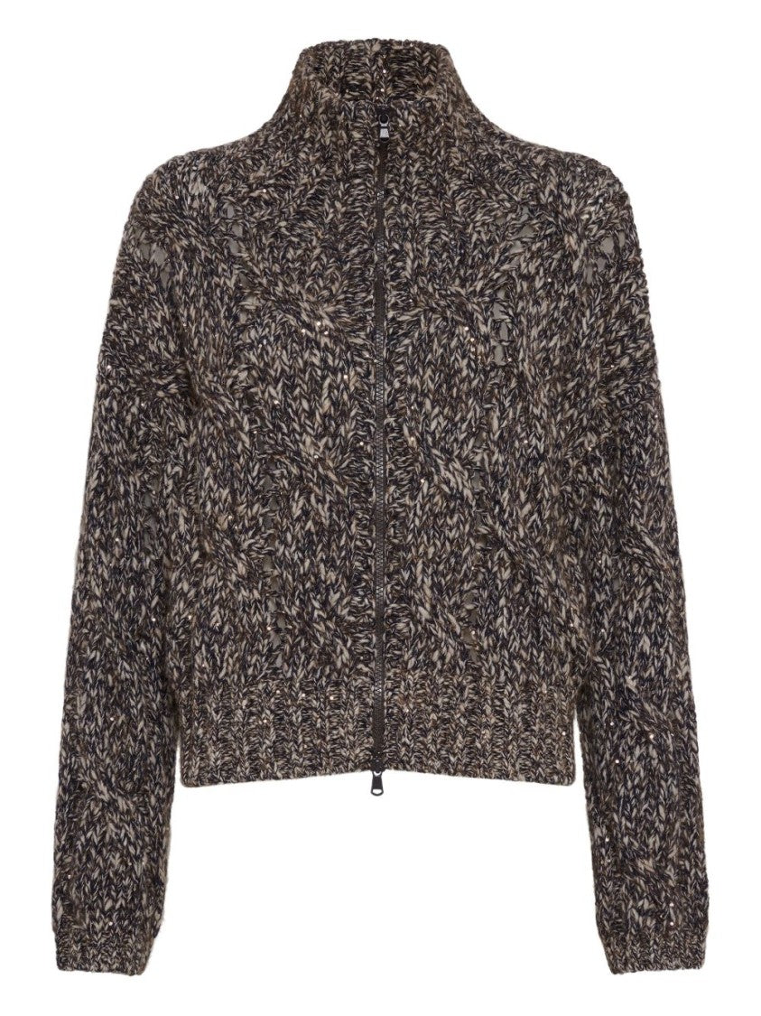 Brunello Cucinelli High Collar Textured Knit Sweater