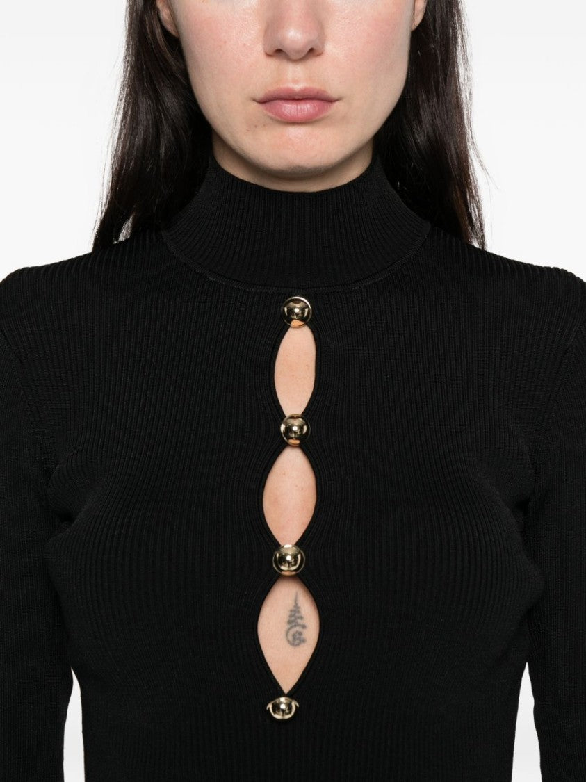 Self-Portrait Fitted Ribbed Sweater With Vertical Cut-Out Design