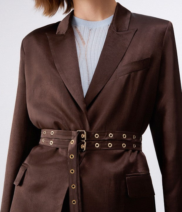 Liu Jo Crinkled Satin Belted Blazer Jacket