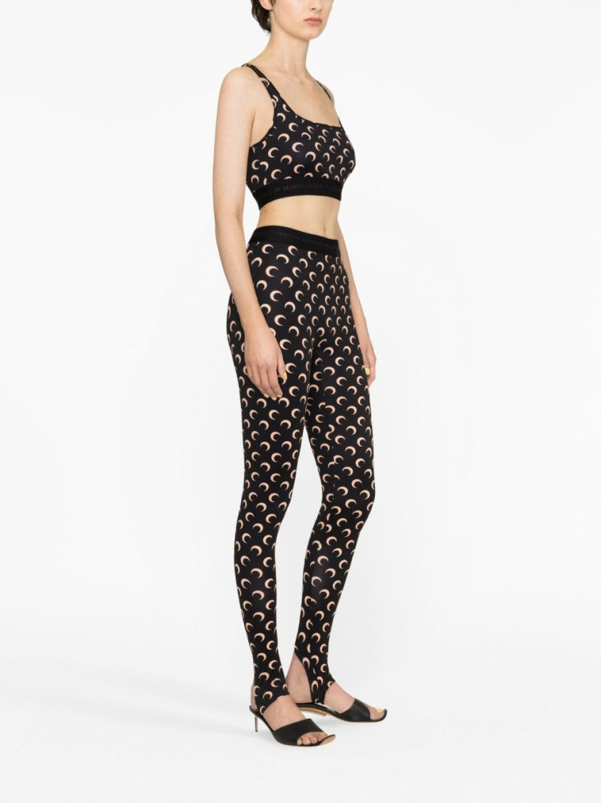 Marine Serre Crescent Moon Pattern Leggings With Logo Waistband