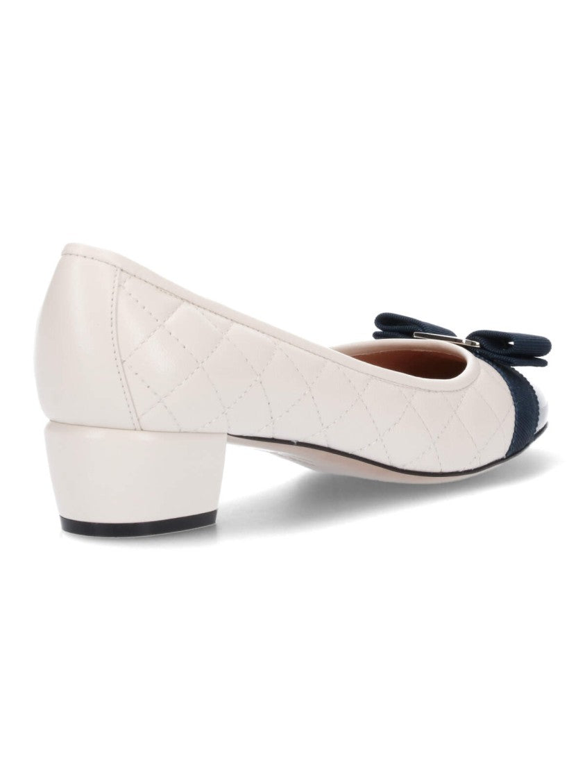 Ferragamo Quilted Vara Pumps – White