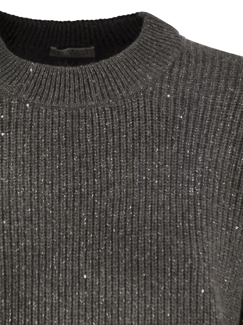 Brunello Cucinelli Dazzling Ribbed Sweater In Cashmere And Wool