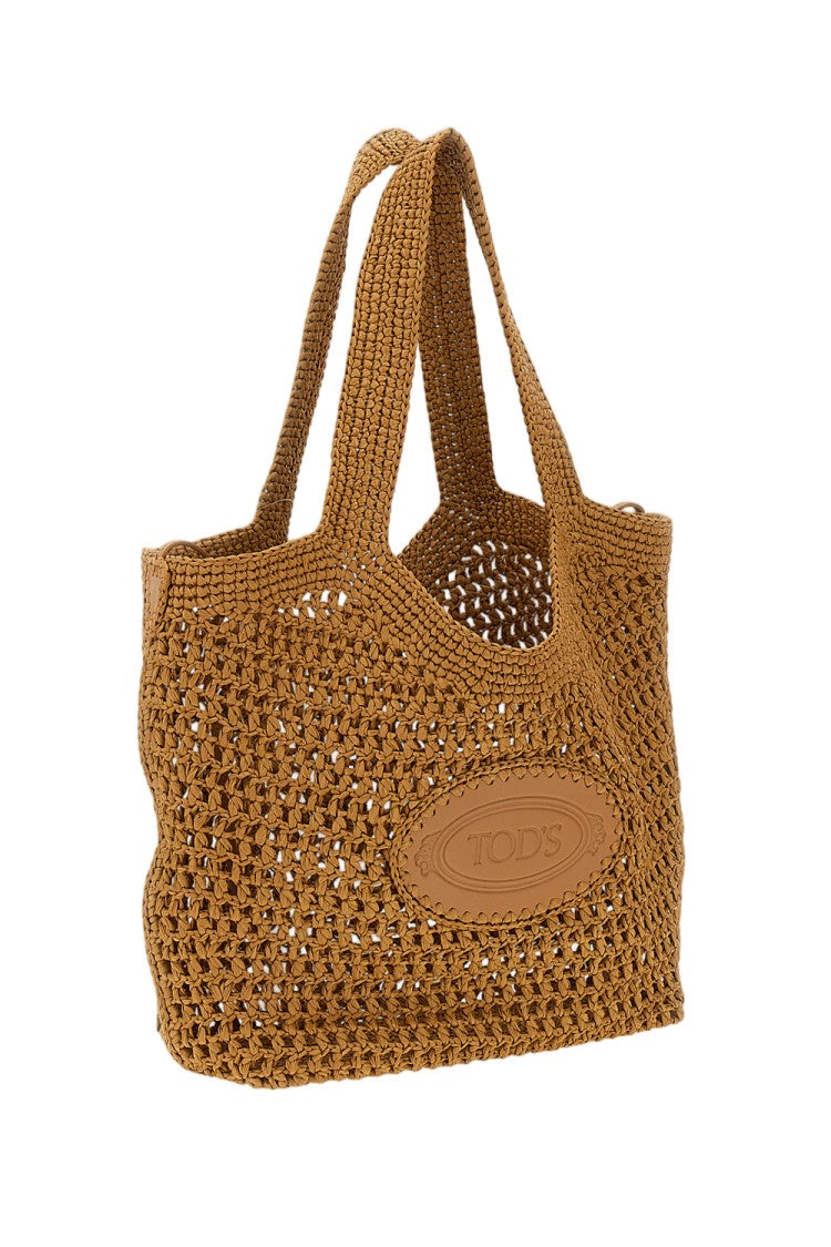 Tod's Textured Raffia Crochet Tote Bag With Leather Closure
