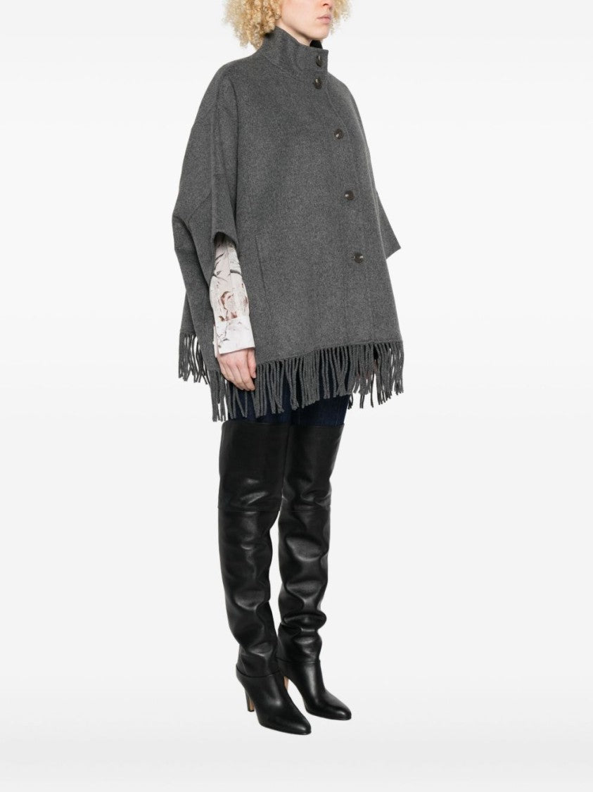 Yerse Glen Grey Wool-Blend Coat With Cape Sleeves