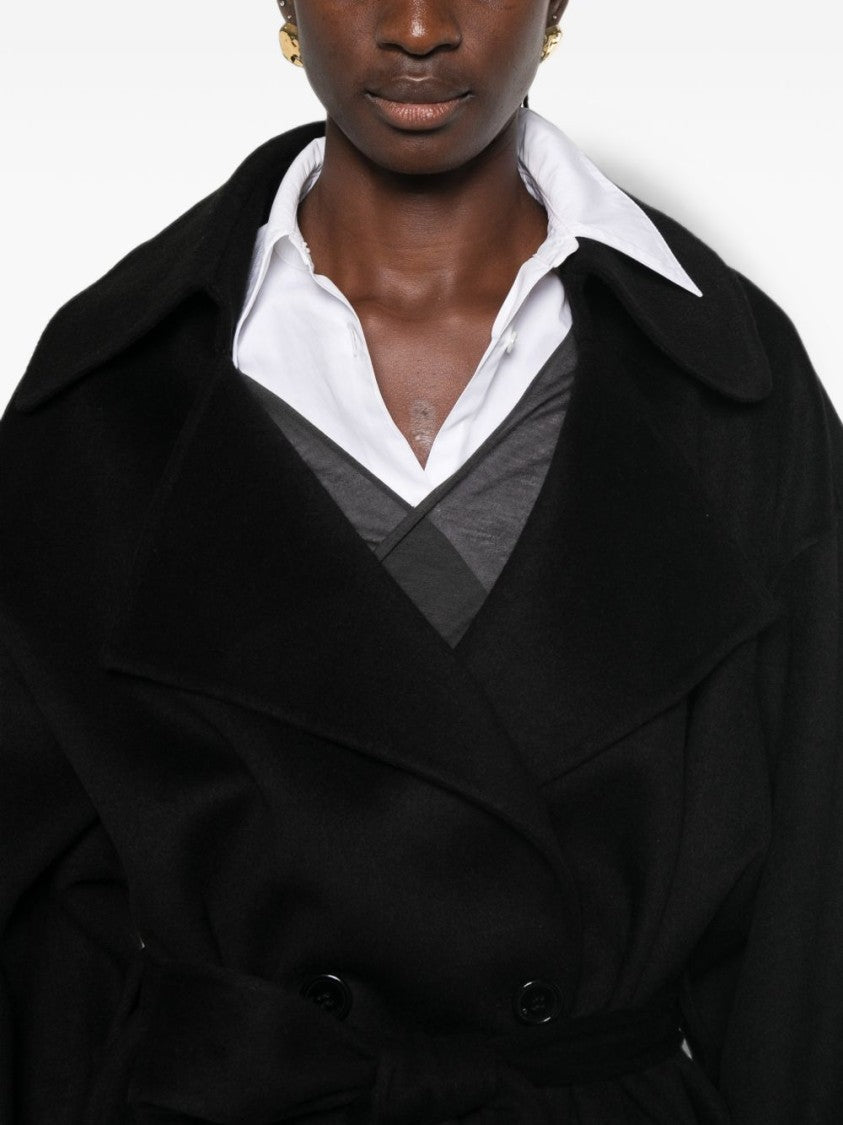 The Frankie Shop Double-Breasted Belted Wool-Blend Coat