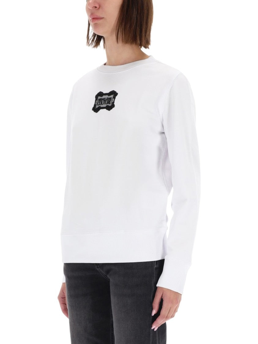 Versace Jeans Couture White Minimalist Baroque Logo Sweatshirt
