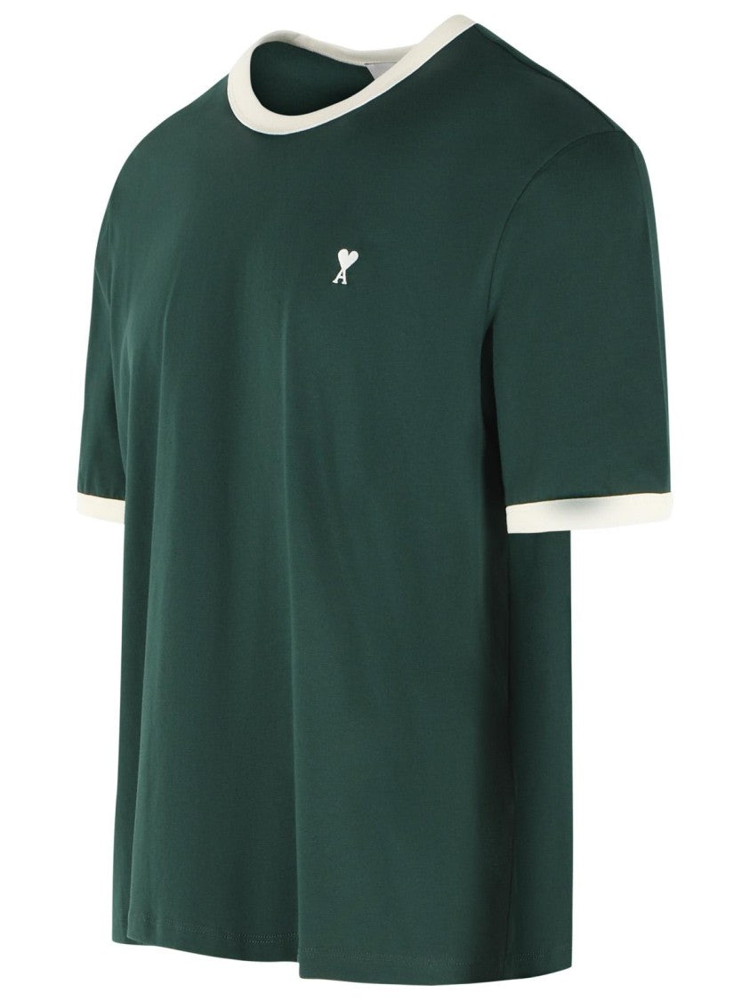 Ami Paris Ribbed Crew Neck Cotton T-Shirt With Contrast Details