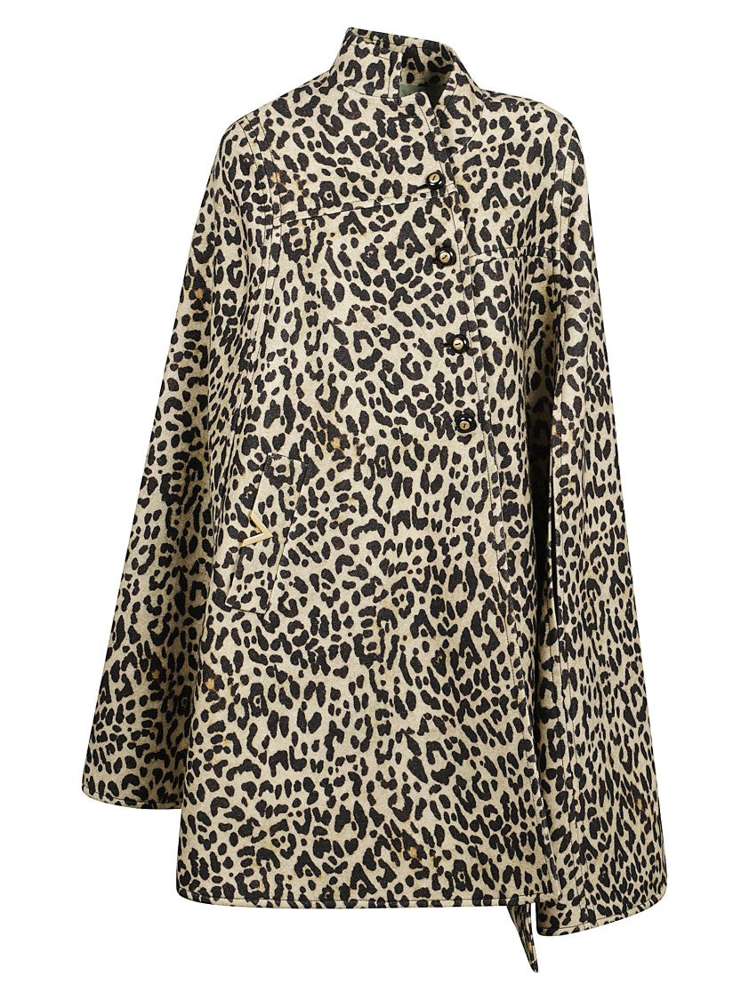 Valentino Garavani Animal Print Wool Cape With Gold Detailing
