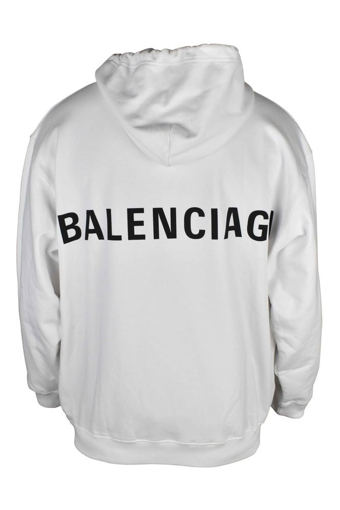Balenciaga Hooded White Cotton Sweatshirt With Iconic Logo