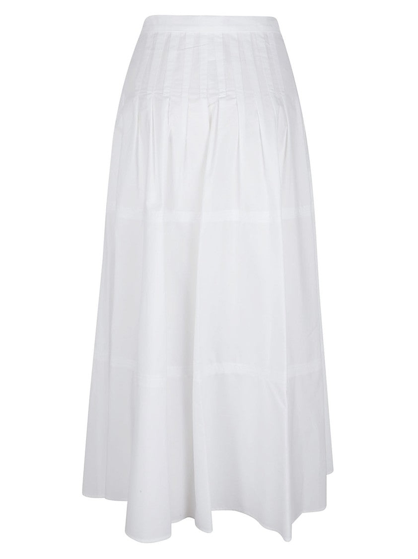 Max Mara Flared White Cotton Midi Skirt With Vertical Stitching