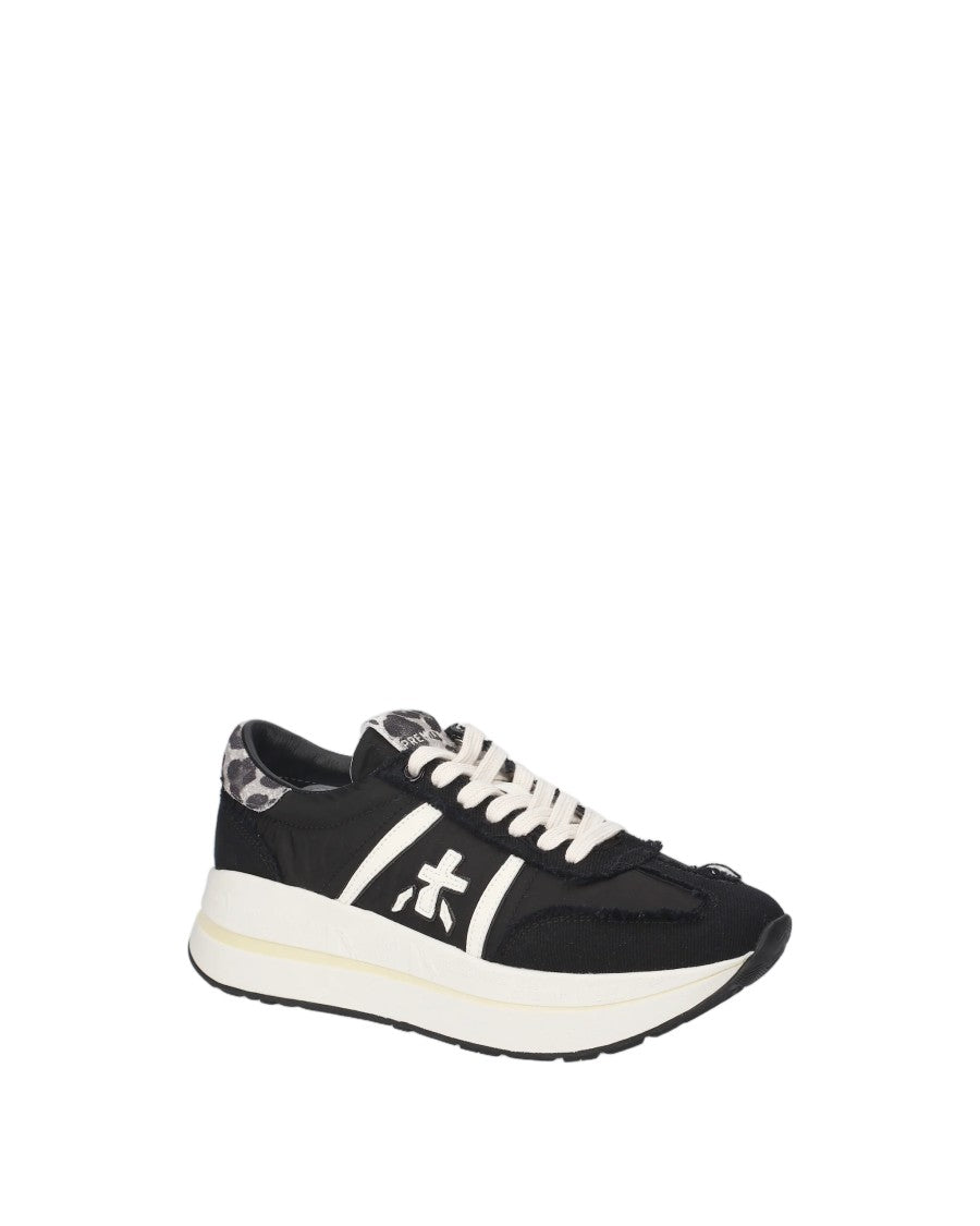 Premiata Black Sparkling Details Leather Sneakers