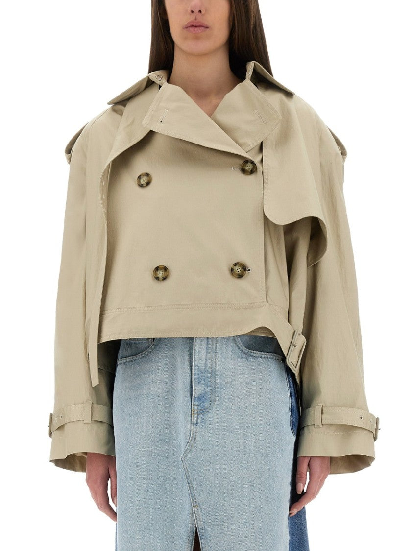 Stella Mccartney Cropped Double-Breasted Trench Coat With Belt