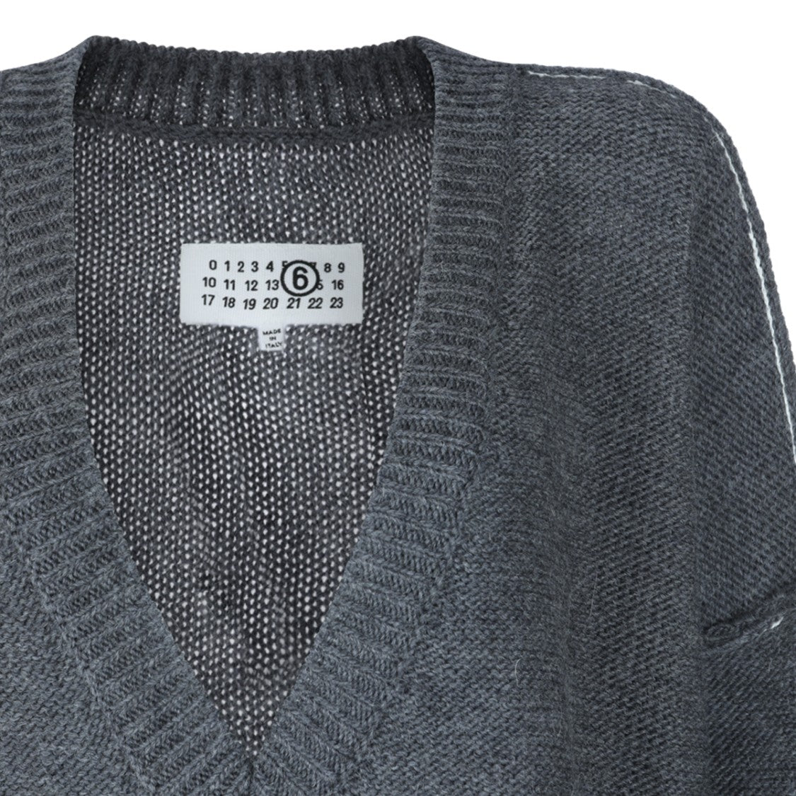 Mm6 By Maison Margiela Oversize Grey Mélange Wool Blend Sweater With Deep V Neckline