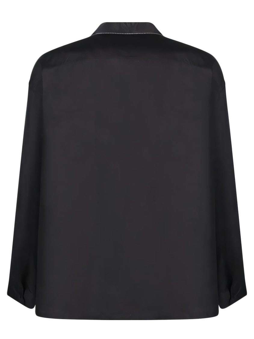 Prada Long-Sleeve Silk Shirt With Classic Collar