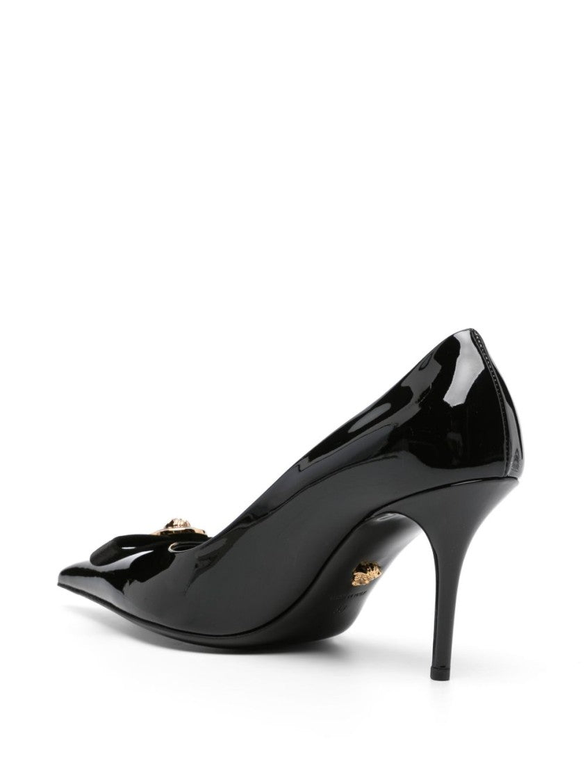 Versace Black Patent Leather Pumps With Ribbon Bow