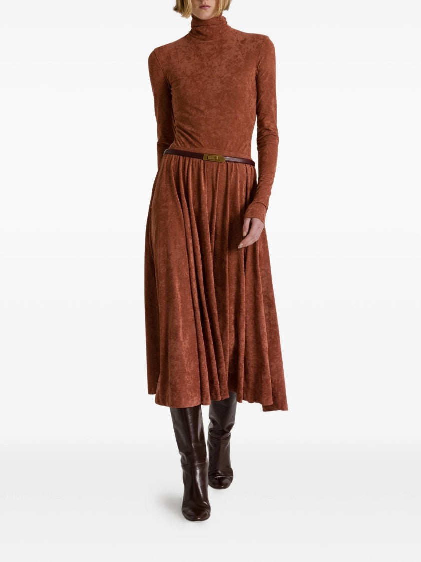Alberta Ferretti Brown Triacetate Blend Gathered Midi Skirt