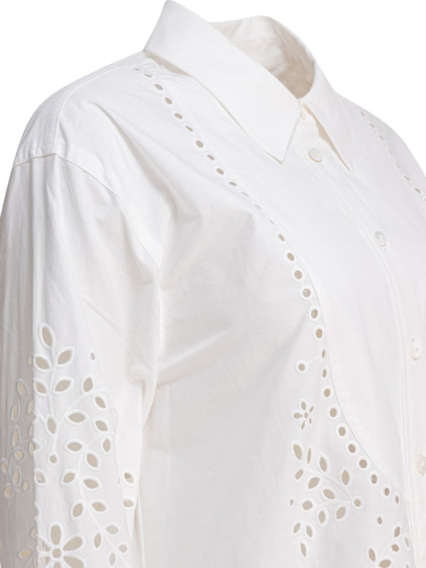 Self-Portrait White Cotton Dress With Cut-Out Detailing
