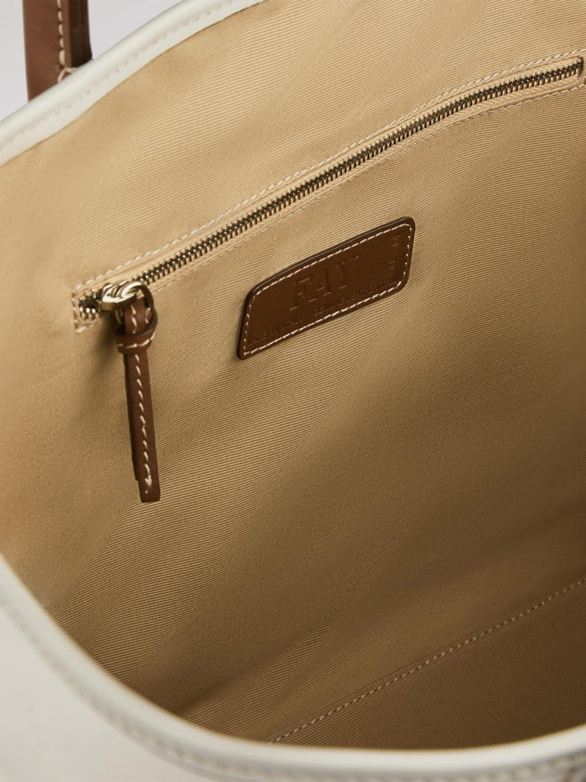 Fay Structured White Tote Brown Leather Trim