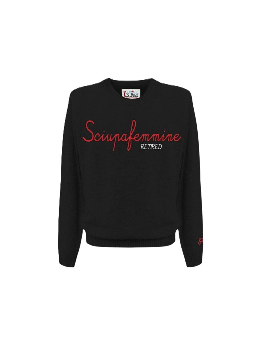 Mc2 Saint Barth Embroidered Black Sweatshirt With Bold Script Design