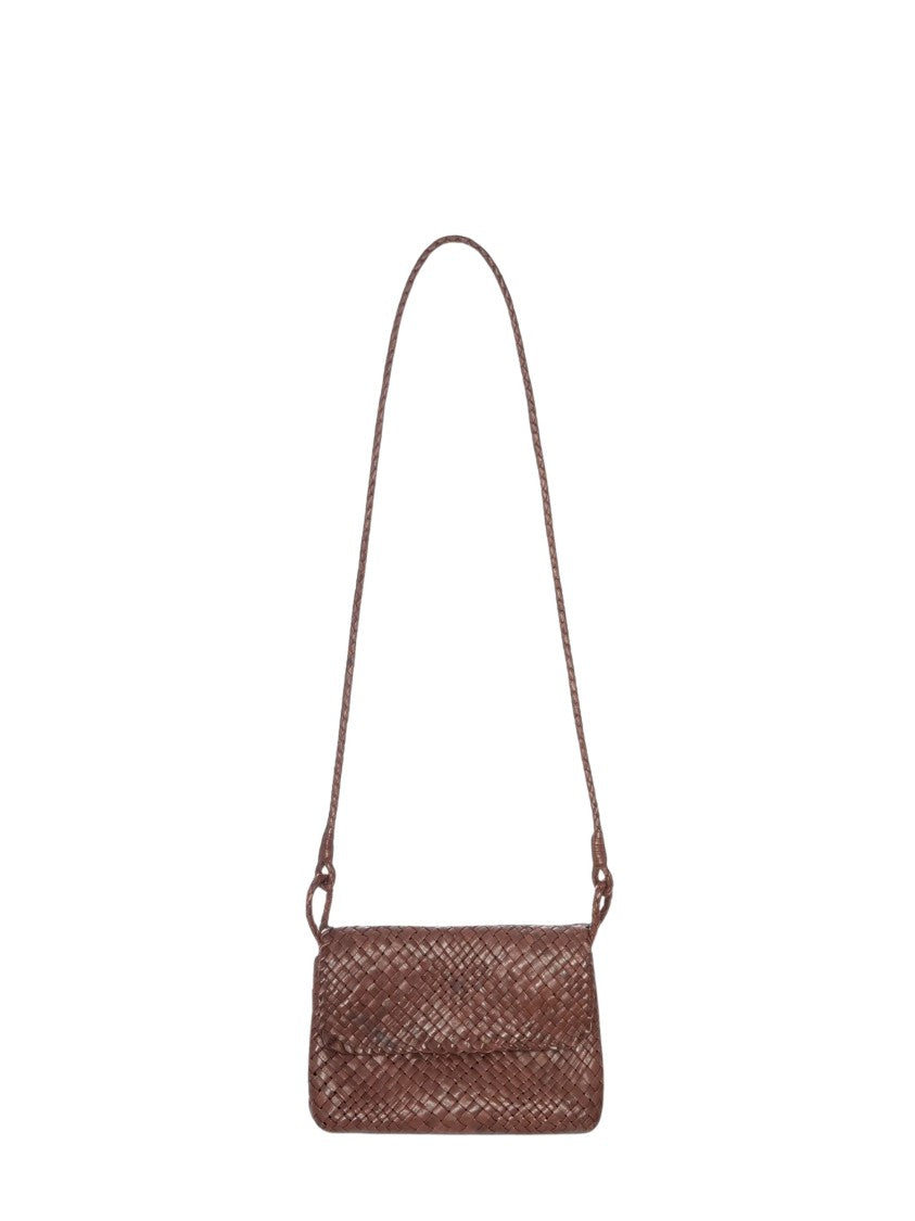 Ibeliv Woven Leather Crossbody Bag With Flap Closure And Adjustable Strap