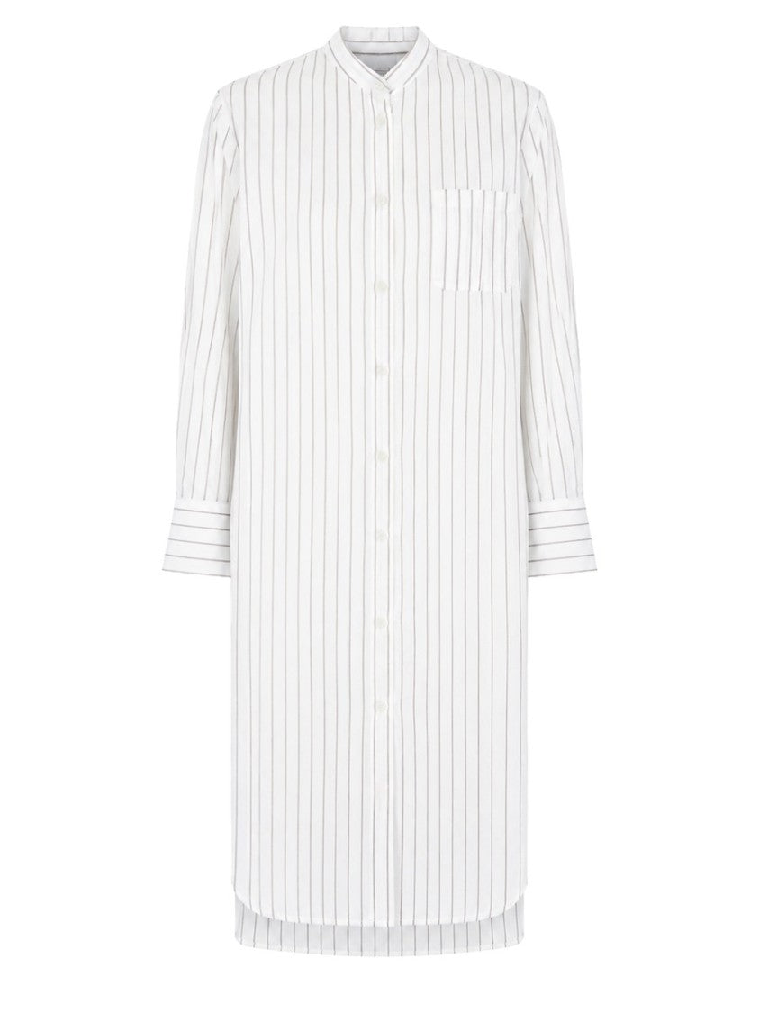 Totême Long White Tunic With Mandarin Collar And Pleated Back