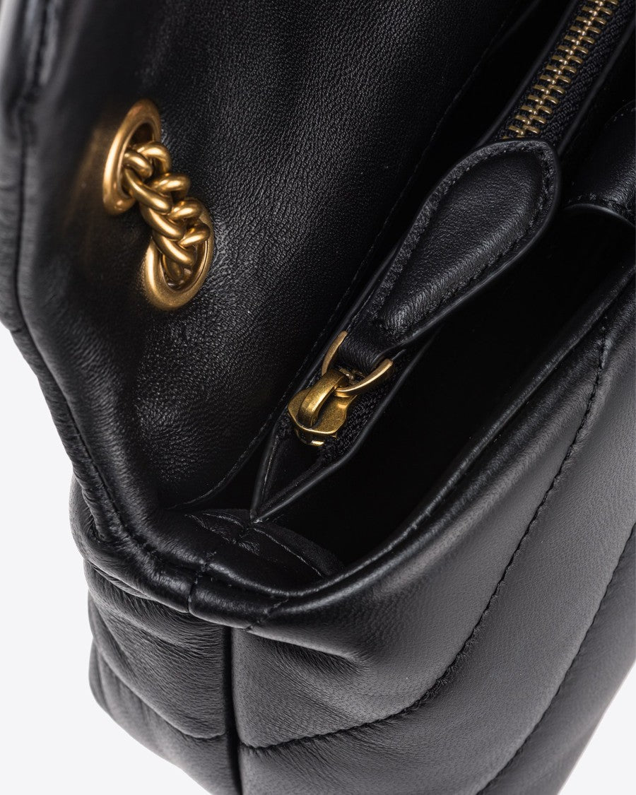 Pinko Black/Antique Gold Mini Love Bag Puff Maxi Quilt Bag