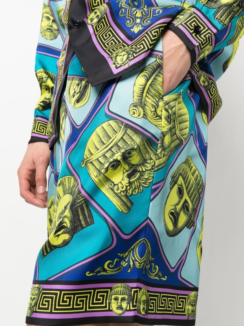 Versace Le Maschere Print Silk Shorts