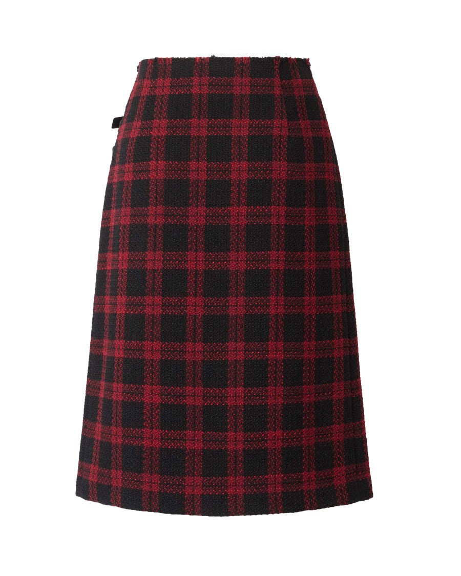 Pinko Asymmetric Wrap Skirt In Black And Red Tweed