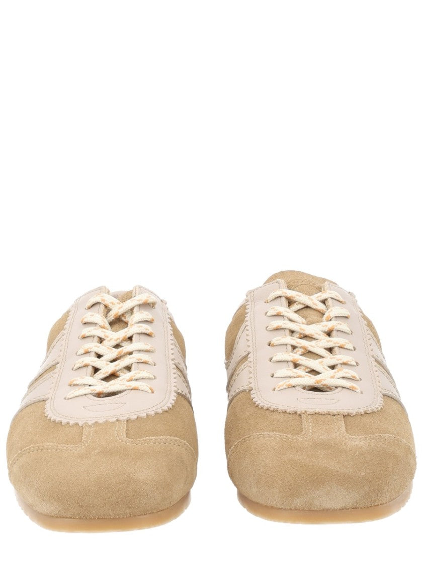 Dries Van Noten Neutrals Low-Profile Scalloped Trim Leather Sneakers