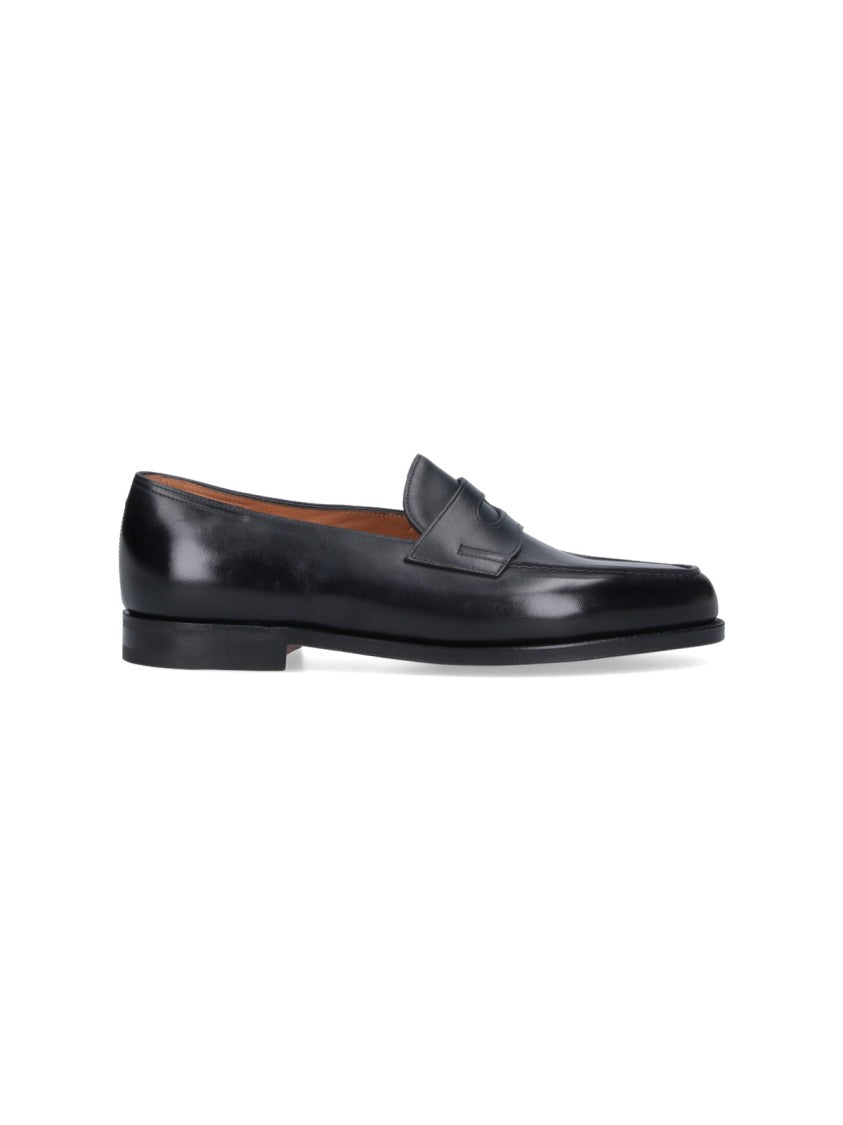 John Lobb Slip-On Black Leather Moccasins With Cut-Out Detail